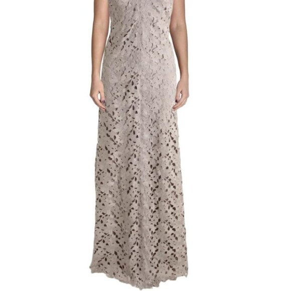Vera Wang Floral Lace V-Neck Maxi Dress Gray Taupe Size 14 NWT - Picture 3 of 10